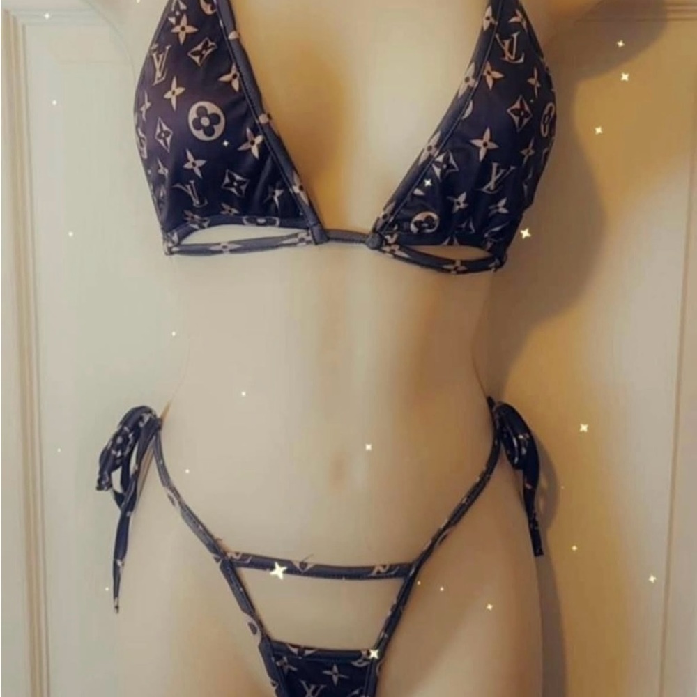 Monagram Black and Cream Bikini Set